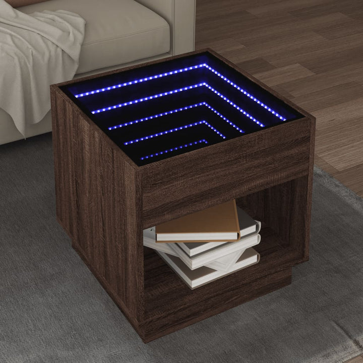 Salontafel met Infinity LED 50x50x50 cm bruin eikenkleurig