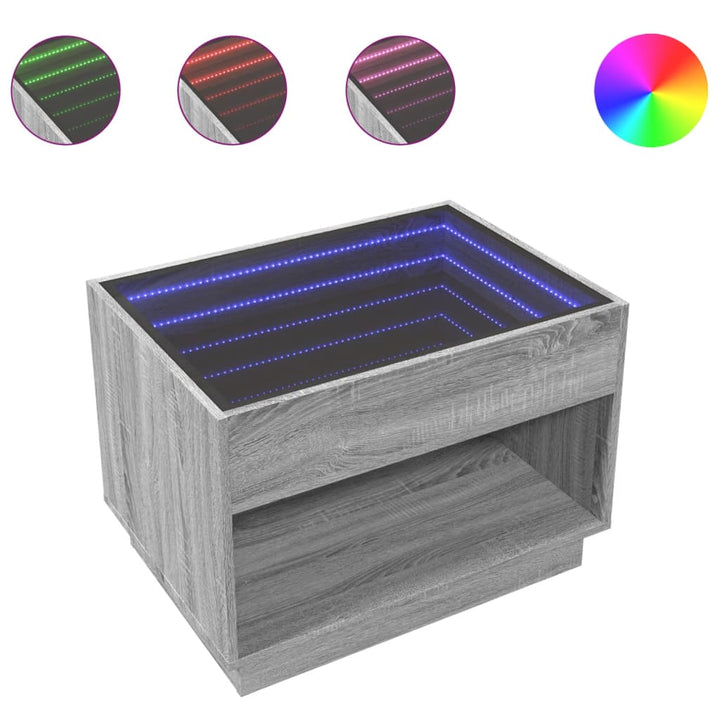 Salontafel met Infinity LED 70x50x50 cm grijs sonoma eikenkleur