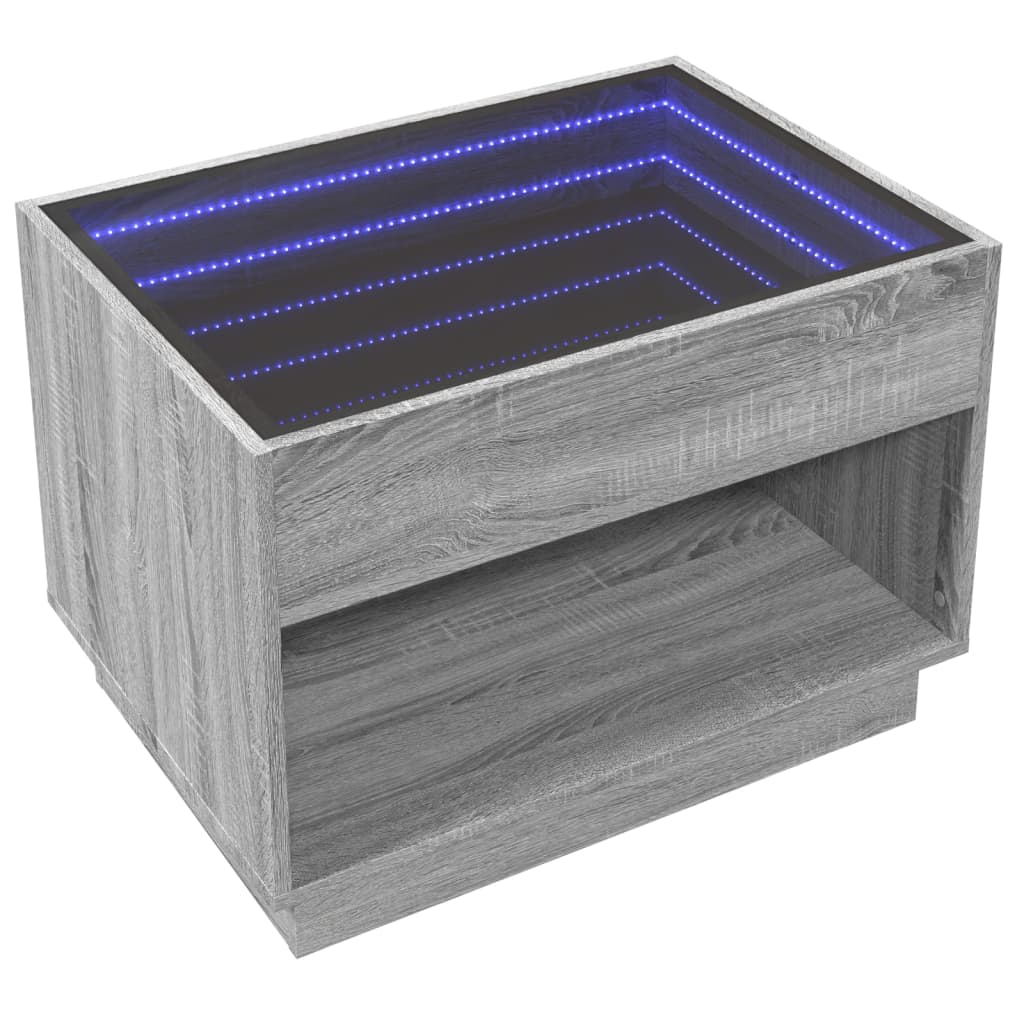 Salontafel met Infinity LED 70x50x50 cm grijs sonoma eikenkleur