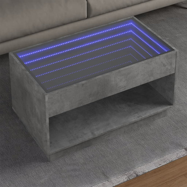 Salontafel met Infinity LED 90x50x50 cm betongrijs