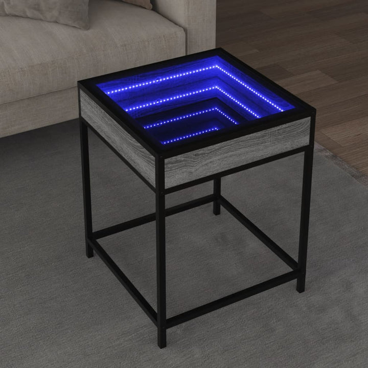 Salontafel met Infinity LED 40x40x51 cm grijs sonoma eikenkleur