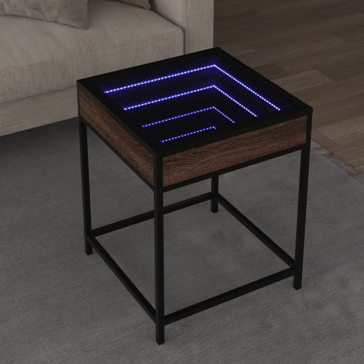 Salontafel met Infinity LED 40x40x51 cm bruin eikenkleurig