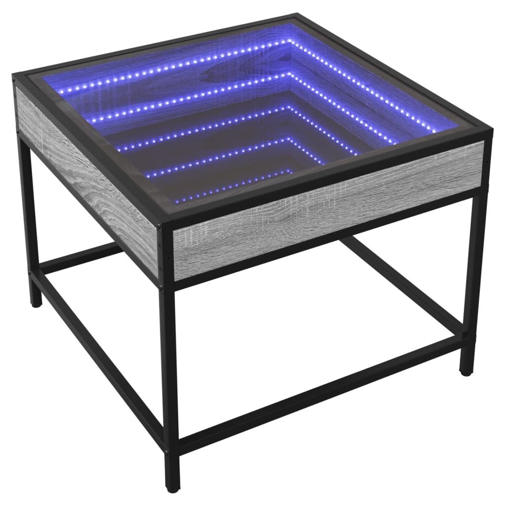 Salontafel met Infinity LED 50x50x41 cm grijs sonoma eikenkleur