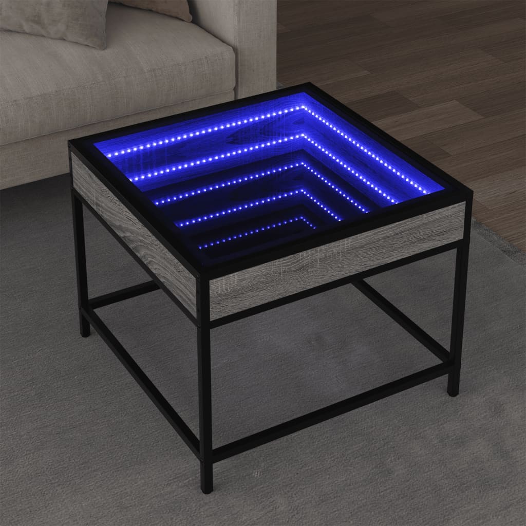 Salontafel met Infinity LED 50x50x41 cm grijs sonoma eikenkleur