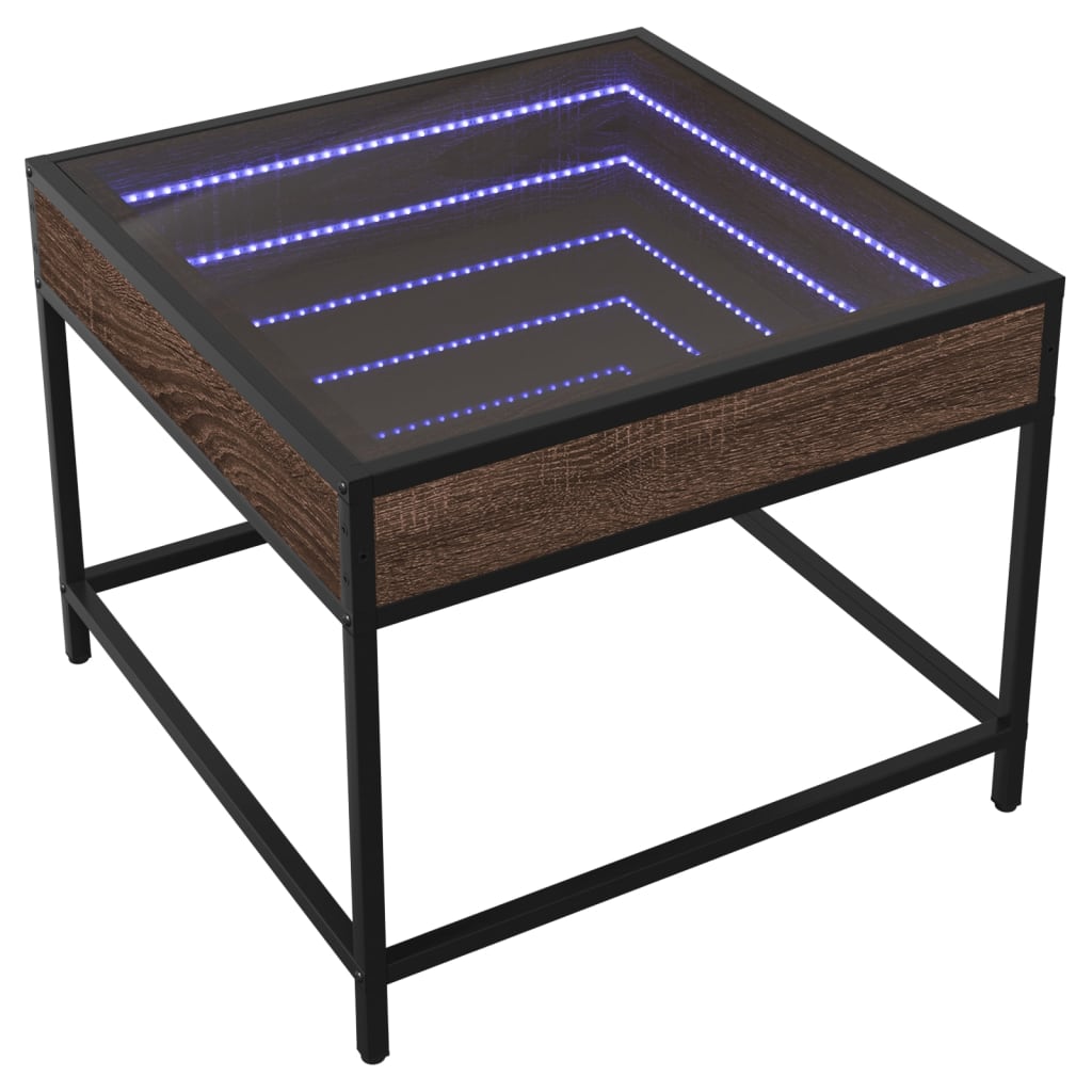 Salontafel met Infinity LED 50x50x41 cm bruin eikenkleurig