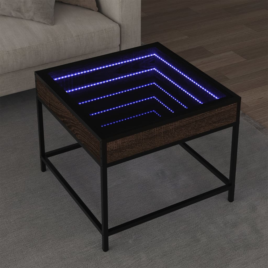 Salontafel met Infinity LED 50x50x41 cm bruin eikenkleurig