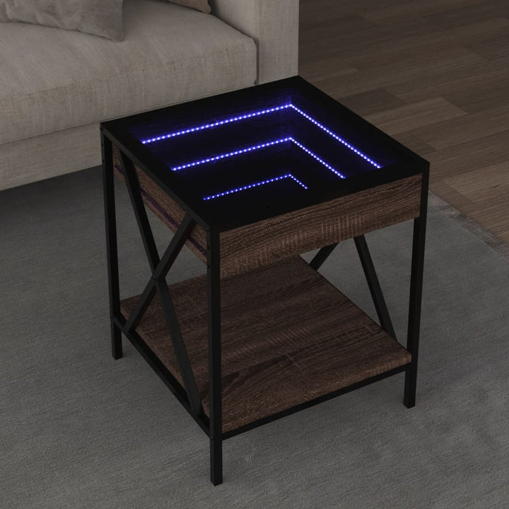 Salontafel met Infinity LED 40x40x49 cm bruin eikenkleurig