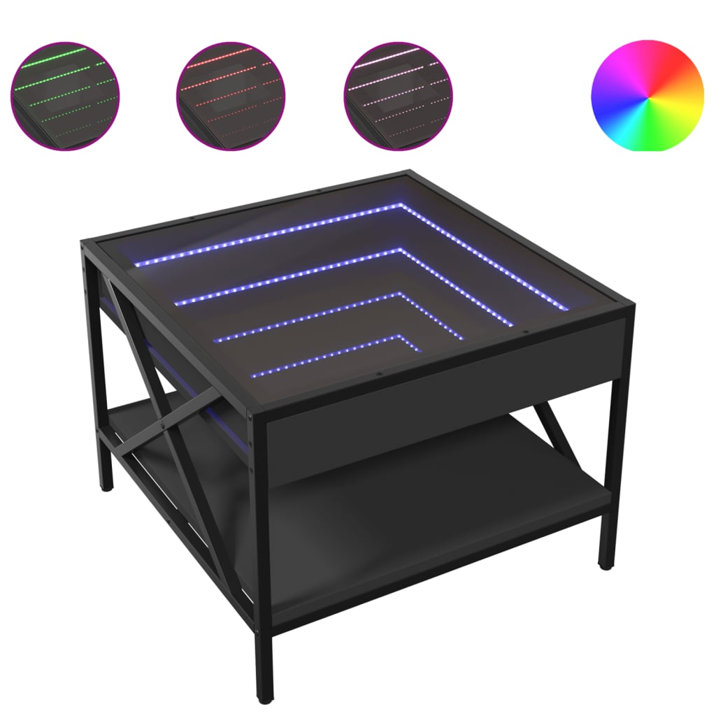 Salontafel met Infinity LED 50x50x38 cm zwart