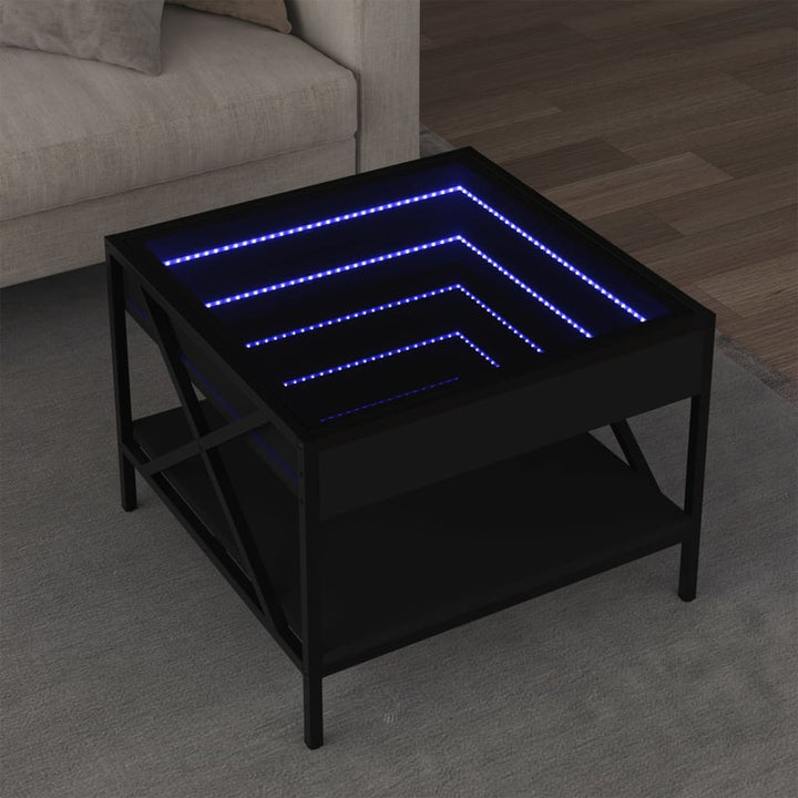 Salontafel met Infinity LED 50x50x38 cm zwart