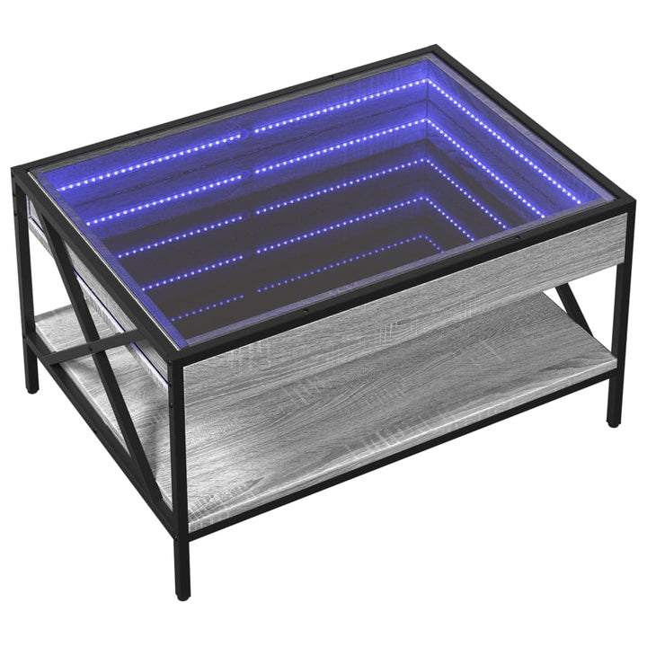 Salontafel met Infinity LED 70x50x38 cm grijs sonoma eikenkleur