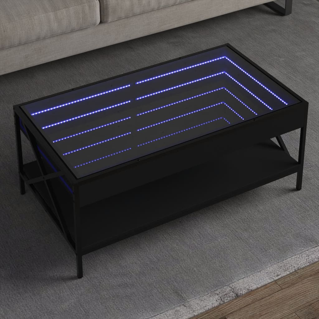 Salontafel met Infinity LED 90x50x38 cm zwart