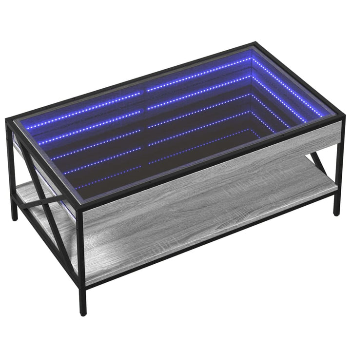 Salontafel met Infinity LED 90x50x38 cm grijs sonoma eikenkleur