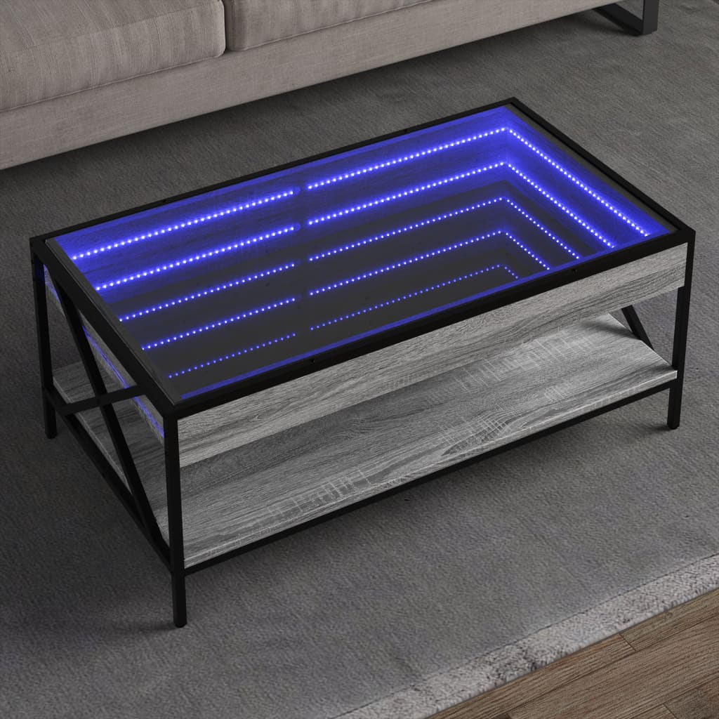 Salontafel met Infinity LED 90x50x38 cm grijs sonoma eikenkleur