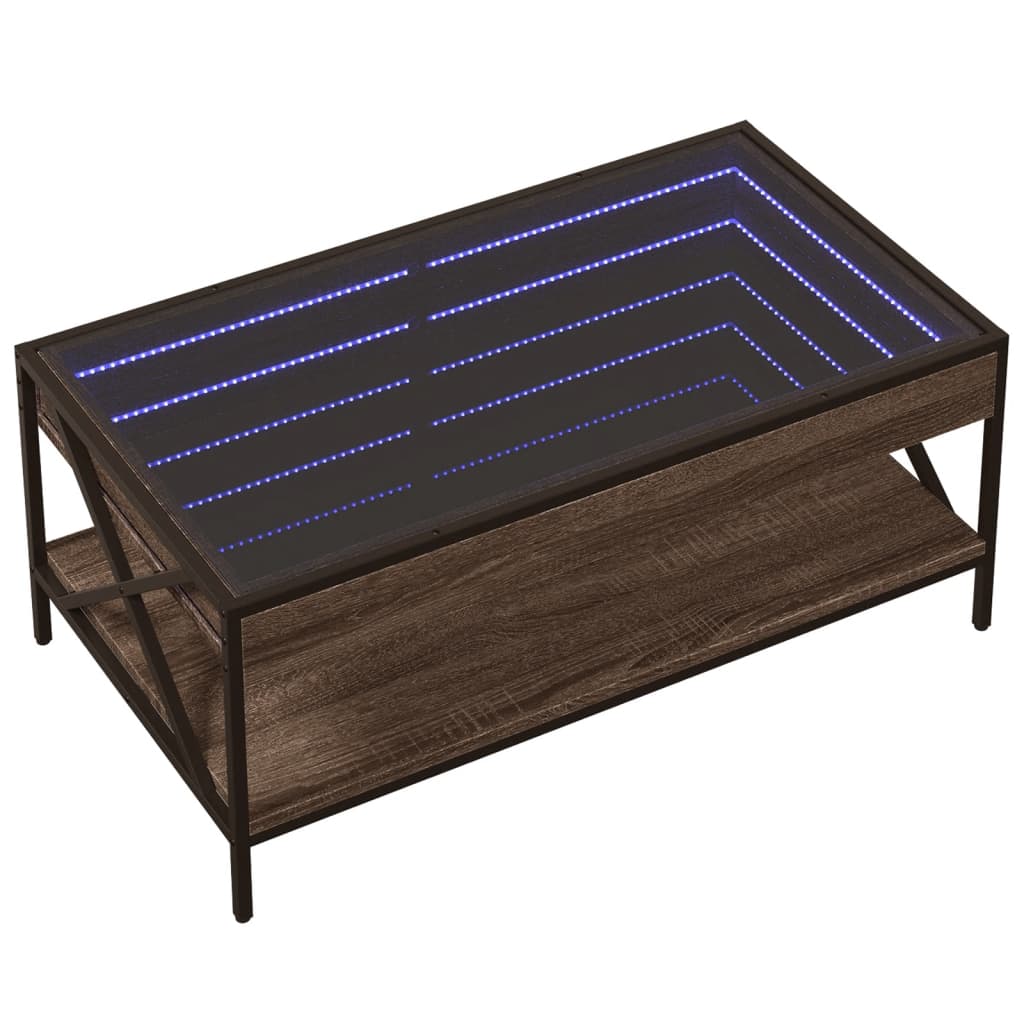 Salontafel met Infinity LED 90x50x38 cm bruin eikenkleurig