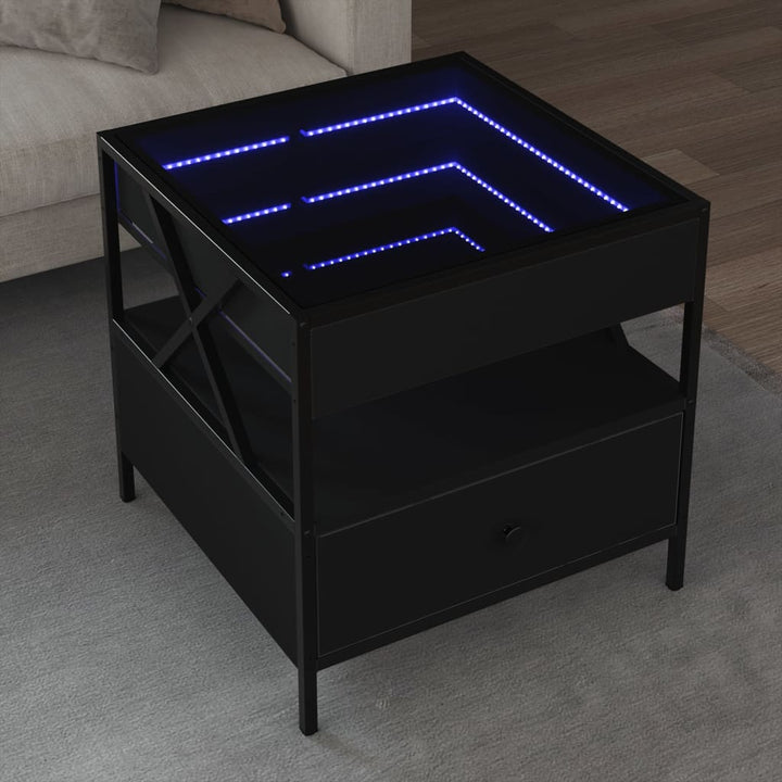 Salontafel met Infinity LED 50x50x51 cm zwart