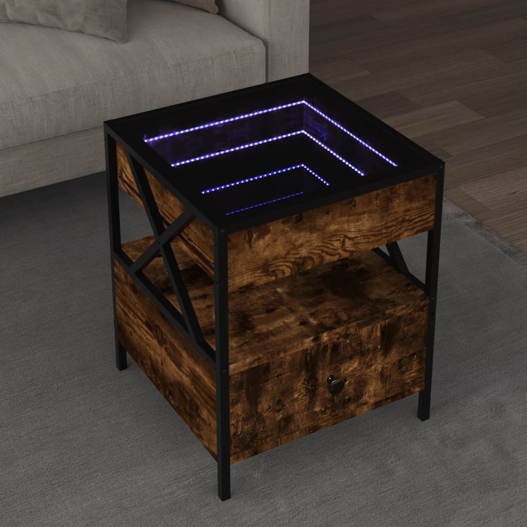 Salontafel met Infinity LED 40x40x51 cm gerookt eikenkleurig