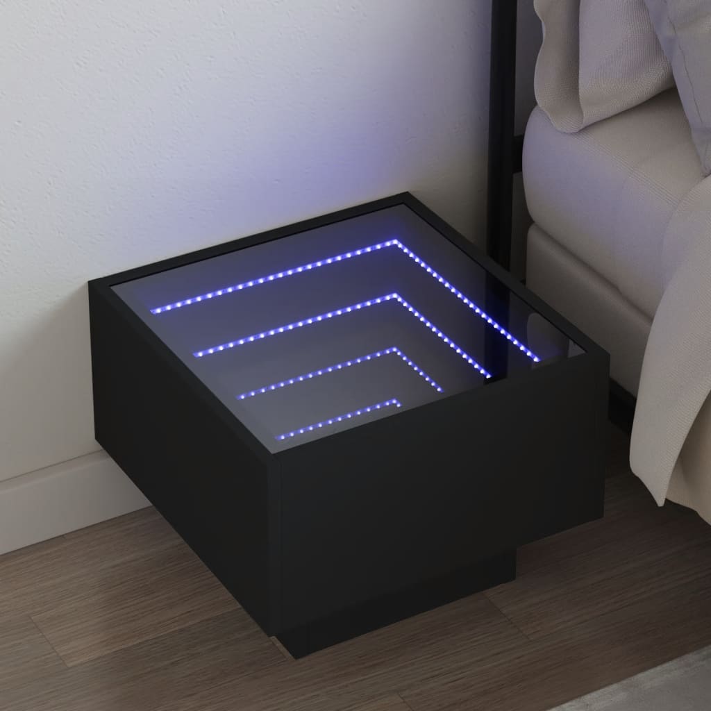 Nachtkastje met Infinity LED 40x40x30 cm zwart