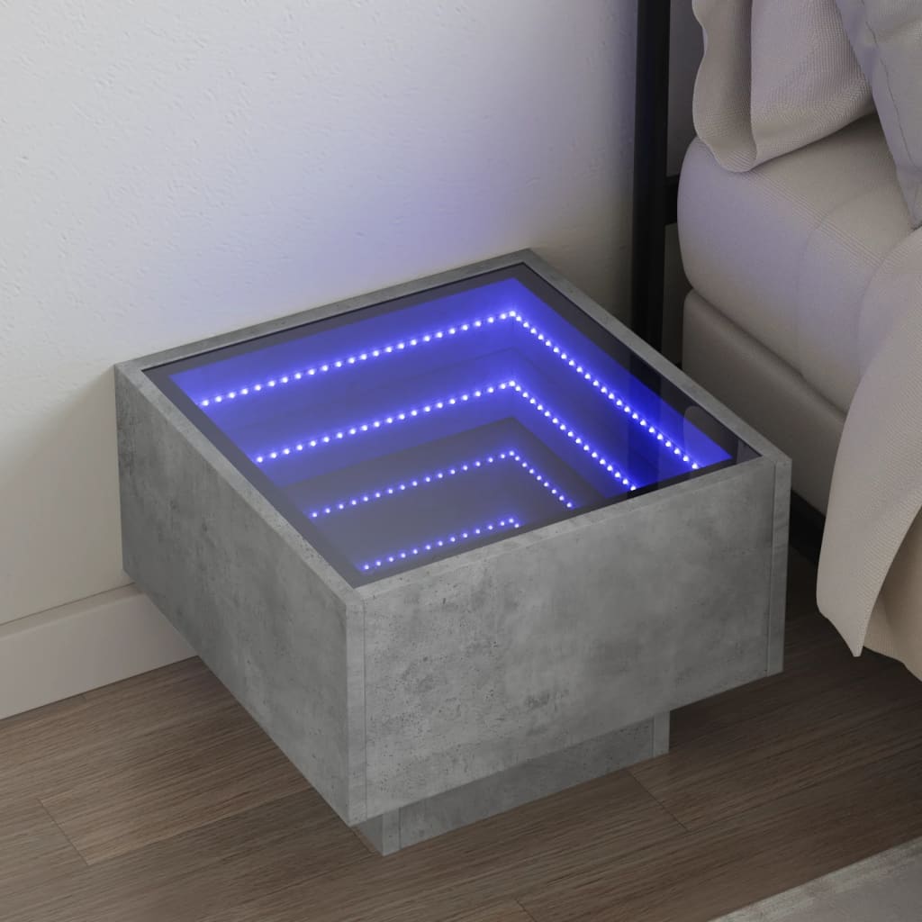 Nachtkastje met Infinity LED 40x40x30 cm betongrijs