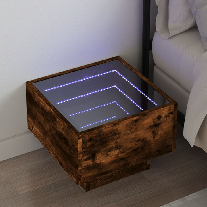 Nachtkastje met Infinity LED 40x40x30 cm gerookt eikenkleurig