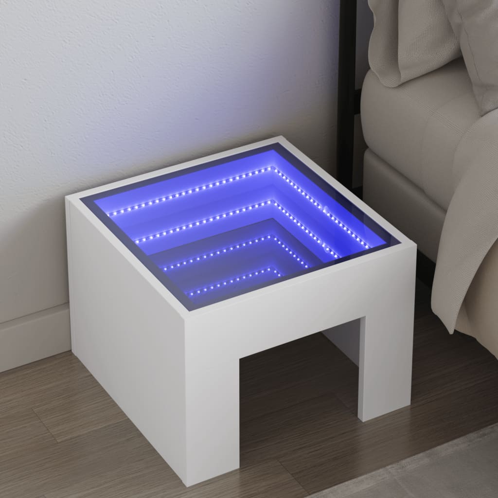 Nachtkastje met Infinity LED 40x40x30 cm wit