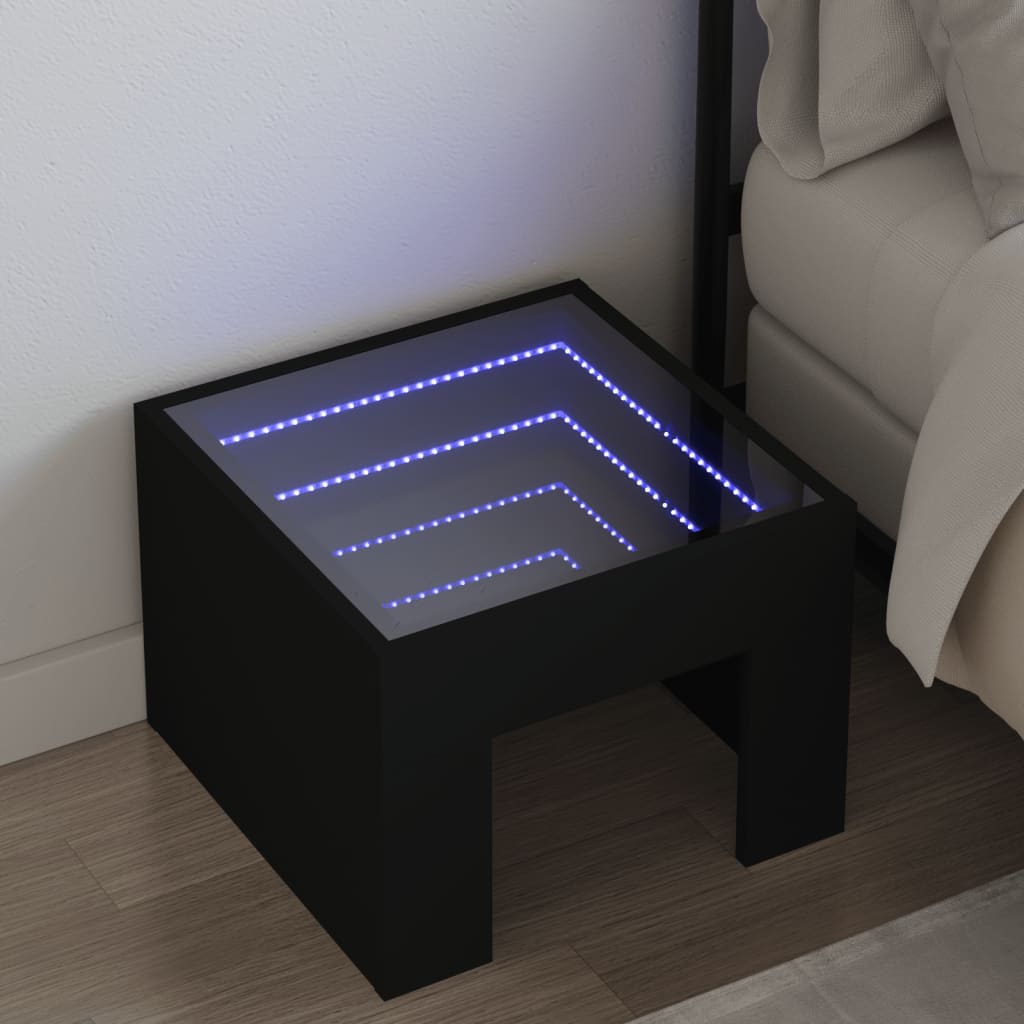 Nachtkastje met Infinity LED 40x40x30 cm zwart