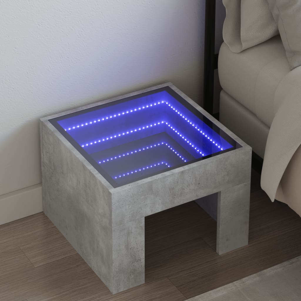 Nachtkastje met Infinity LED 40x40x30 cm betongrijs