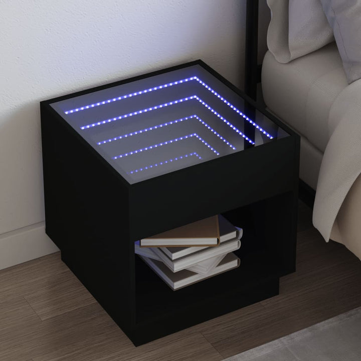 Nachtkastje met Infinity LED 50x50x50 cm zwart