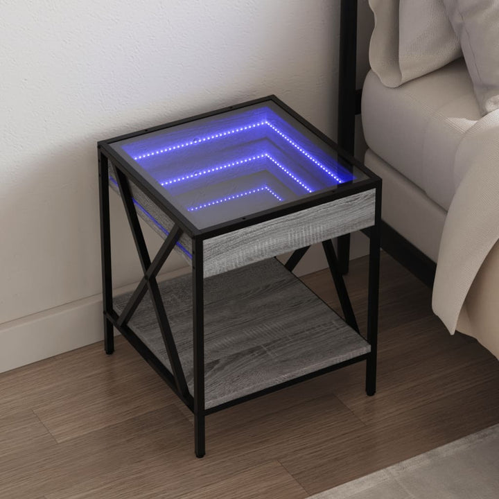 Nachtkastje met Infinity LED 40x40x49 cm grijs sonoma eiken