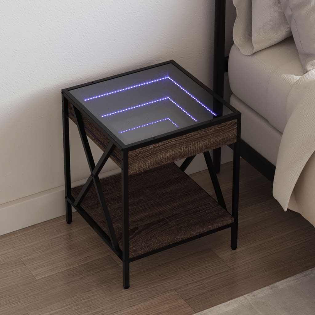 Nachtkastje met Infinity LED 40x40x49 cm bruin eikenkleurig