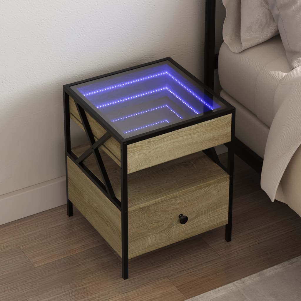 Nachtkastje met Infinity LED 40x40x51 cm sonoma eikenkleurig