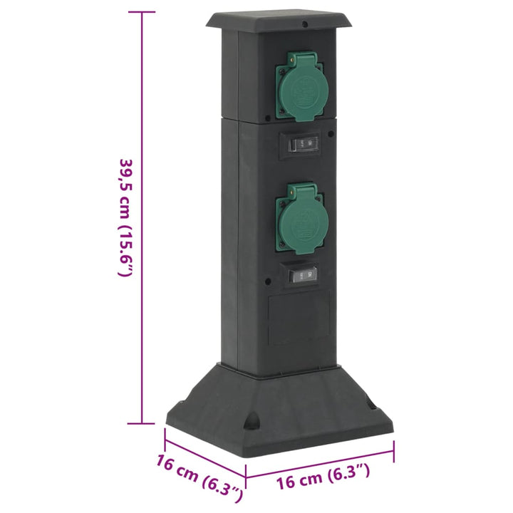 Tuinstopcontact kolom 4-wegs 16x16x39,5 cm zwart en groen