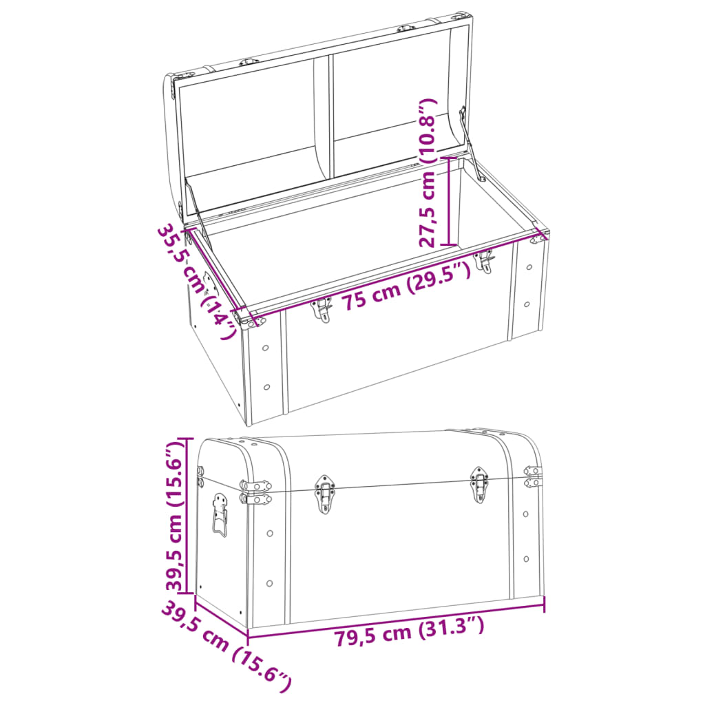 Schatkist met sloten 79,5x39,5x39,5 cm multiplex donkerbruin