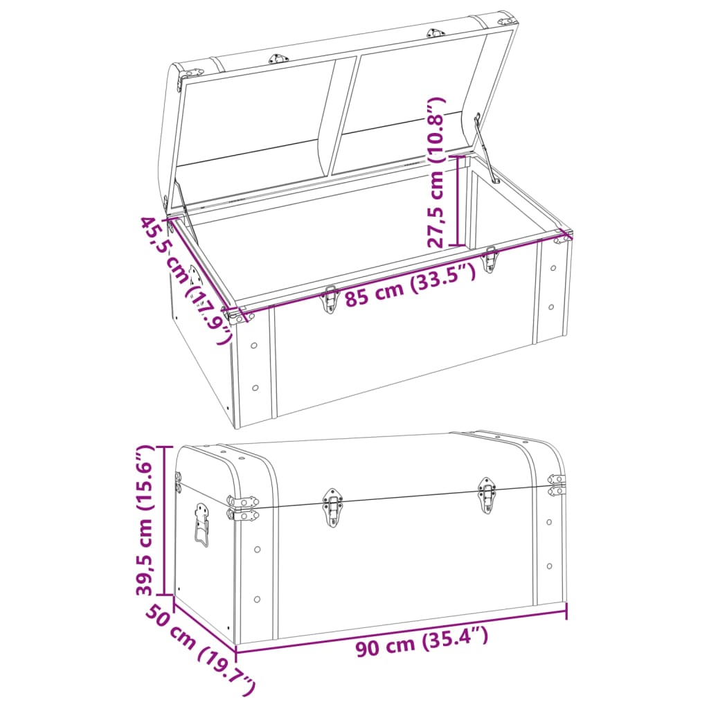 Schatkist met sloten 90x50x39,5 cm multiplex donkerbruin