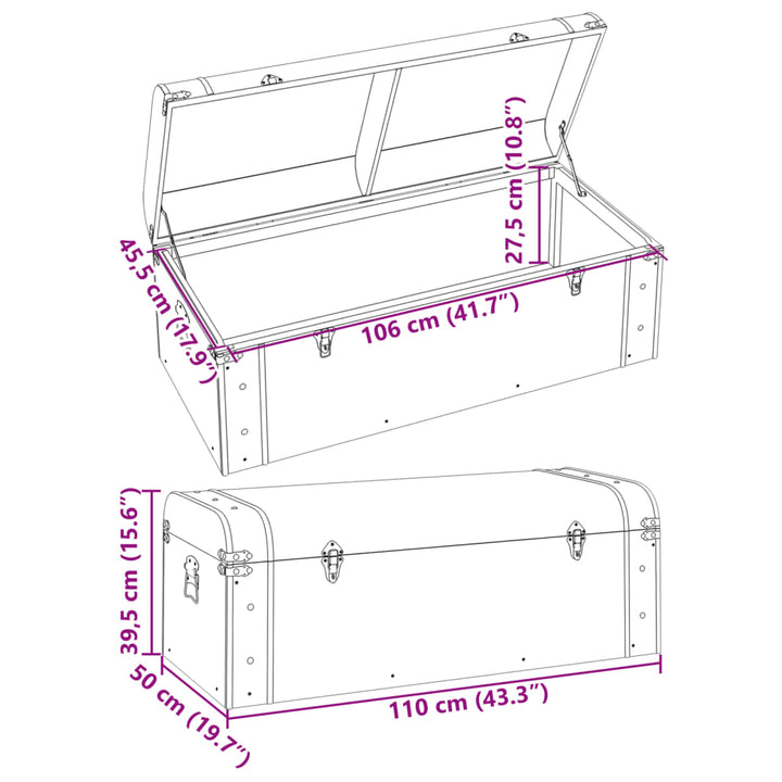 Schatkist met sloten 110x50x39,5 cm multiplex donkerbruin