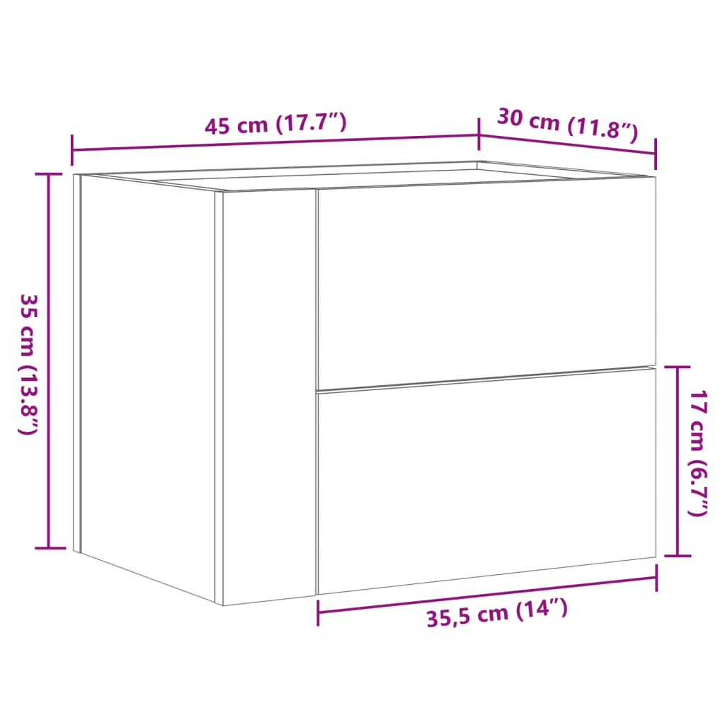 Nachtkastjes 2 st wandgemonteerd 45x30x35 cm wit