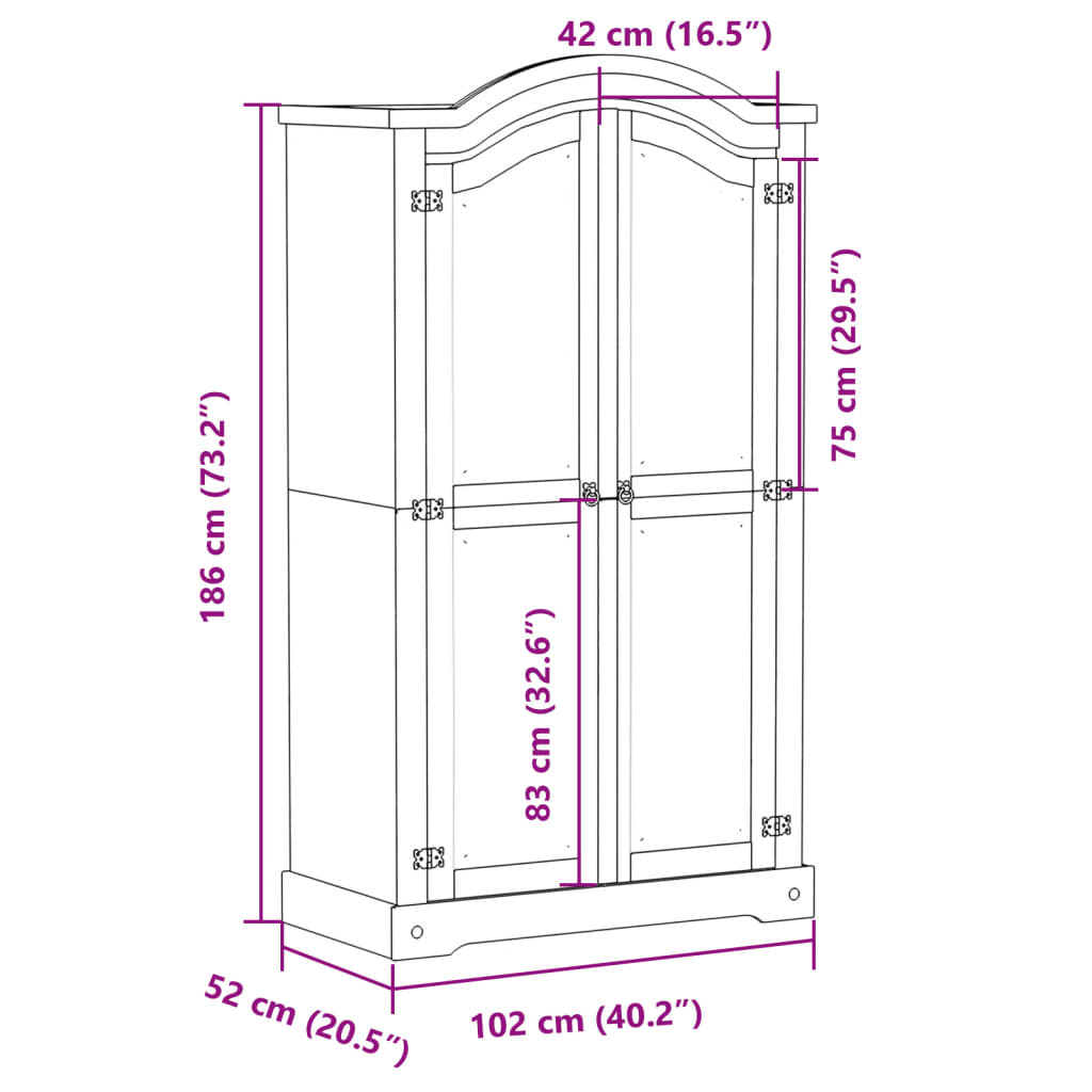 Kledingkast Corona 102x52x186 cm massief grenenhout