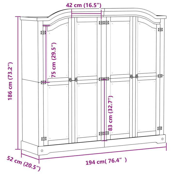 Kledingkast Corona wit 194x52x186 cm massief grenenhout