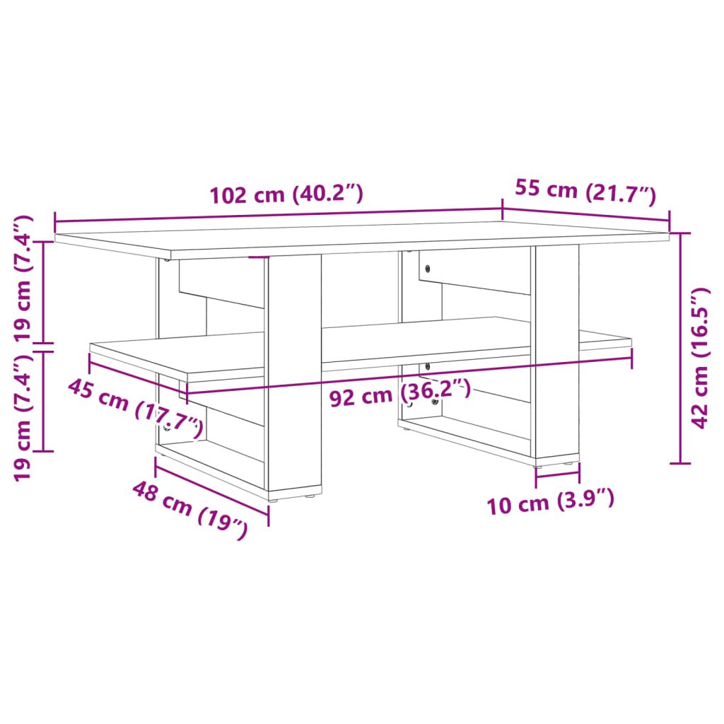 Salontafel 102x55x42 cm bewerkt hout zwart