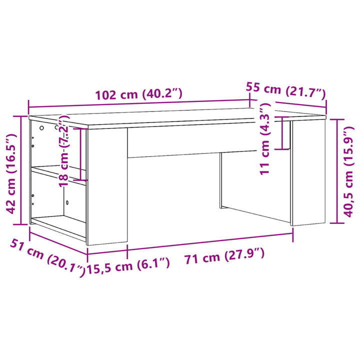 Salontafel 102x55x42 cm bewerkt hout gerookt eikenkleurig