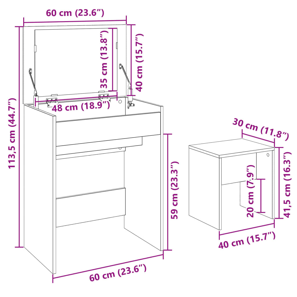 Kaptafel met krukje 60x40x113,5 cm zwart