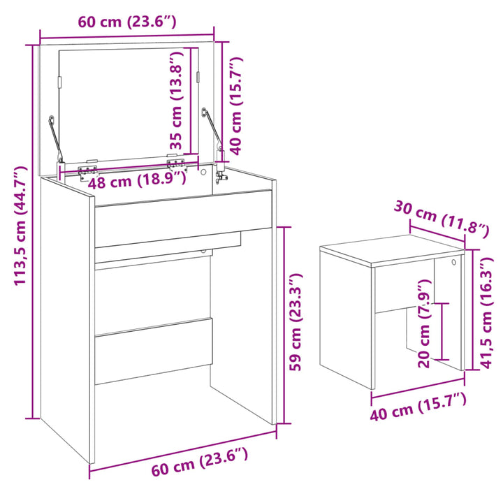 Kaptafel met krukje 60x40x113,5 cm gerookt eikenkleurig