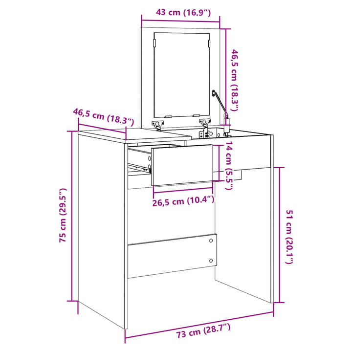 Kaptafel met spiegel 73x46,5x120 cm zwart