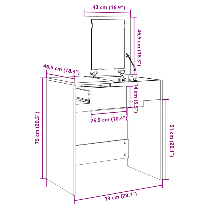 Kaptafel met spiegel 73x46,5x120 cm betongrijs