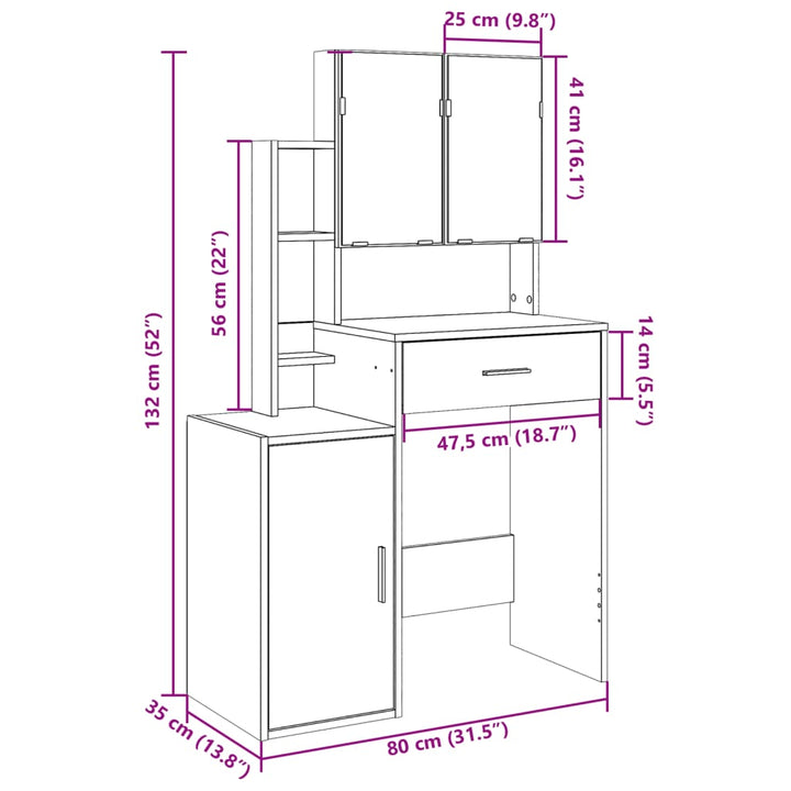 Kaptafel met kastje 80x35x132 cm wit