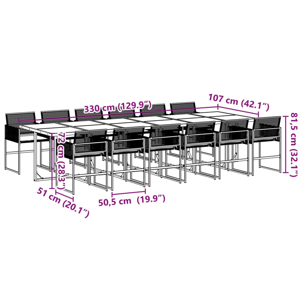 13-delige Tuinset met kussens poly rattan zwart