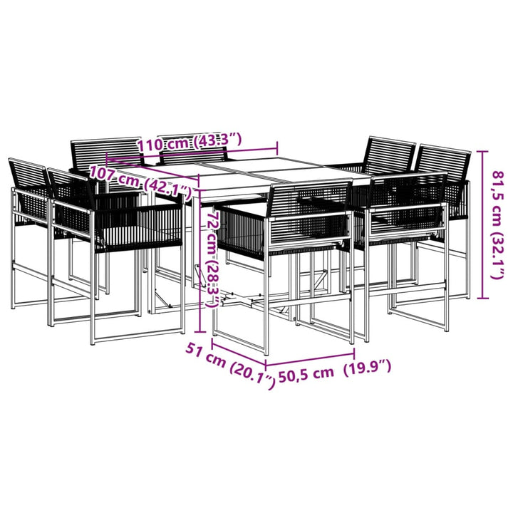 9-delige Tuinset poly rattan zwart