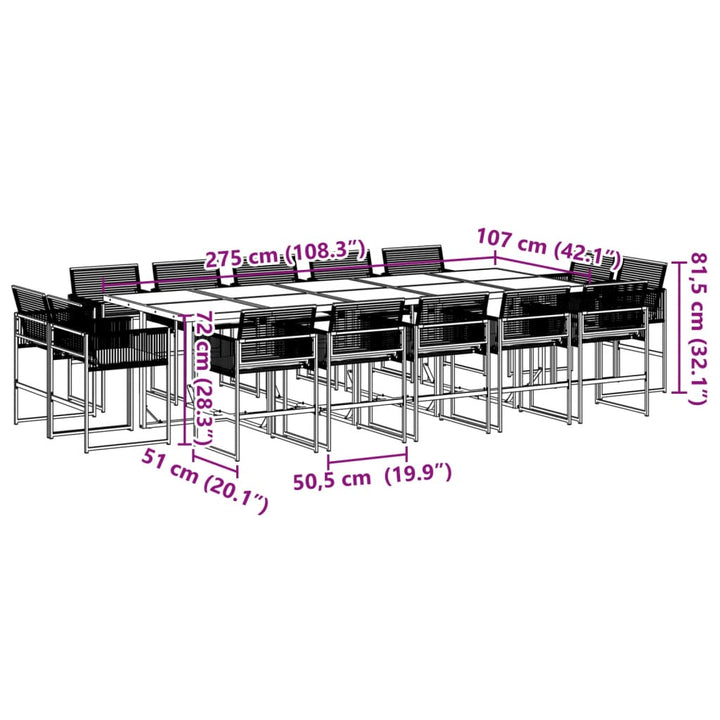 15-delige Tuinset met kussens poly rattan zwart