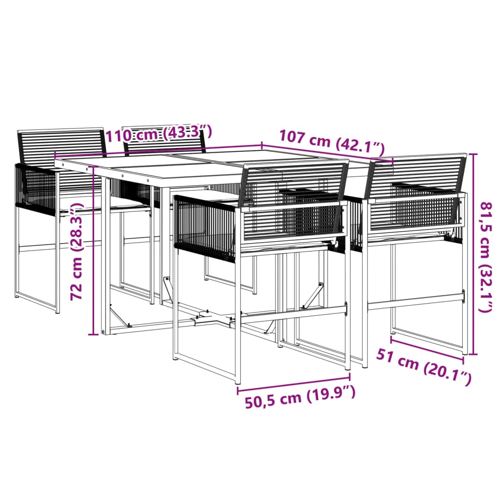 5-delige Tuinset met kussens poly rattan zwart