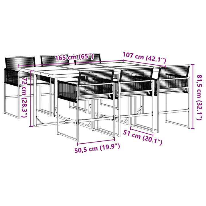 7-delige Tuinset met kussens poly rattan zwart