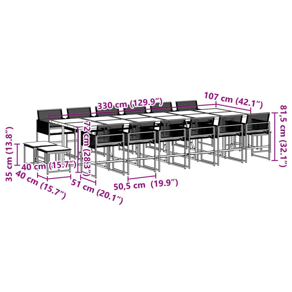 17-delige Tuinset met kussens poly rattan zwart